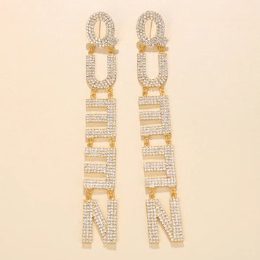 Wholesale Jewelry Simple Style Letter Alloy Rhinestones Inlay Drop Earrings