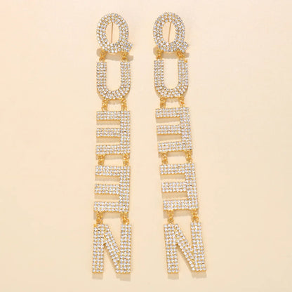 Wholesale Jewelry Simple Style Letter Alloy Rhinestones Inlay Drop Earrings