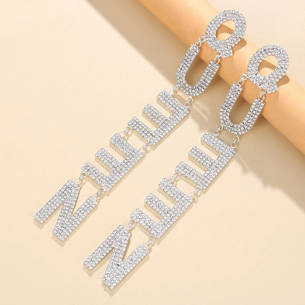 Wholesale Jewelry Simple Style Letter Alloy Rhinestones Inlay Drop Earrings