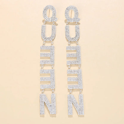 Wholesale Jewelry Simple Style Letter Alloy Rhinestones Inlay Drop Earrings