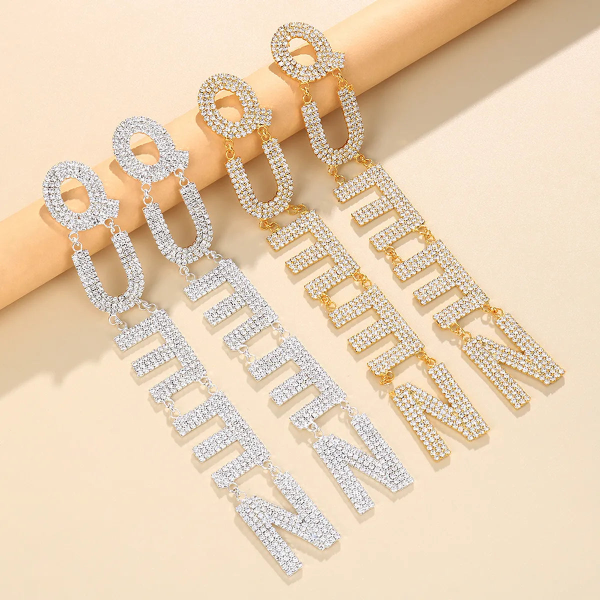 Wholesale Jewelry Simple Style Letter Alloy Rhinestones Inlay Drop Earrings