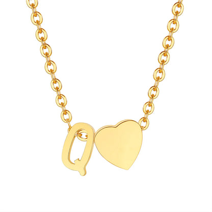 Wholesale Jewelry Simple Style Letter Heart Shape 201 Stainless Steel 18K Gold Plated Polishing Pendant Necklace