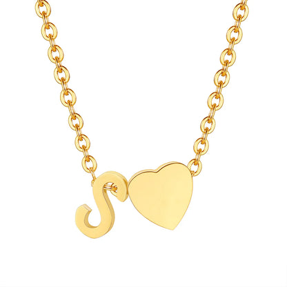 Wholesale Jewelry Simple Style Letter Heart Shape 201 Stainless Steel 18K Gold Plated Polishing Pendant Necklace