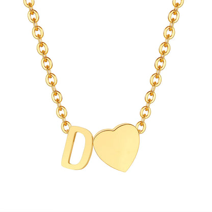 Wholesale Jewelry Simple Style Letter Heart Shape 201 Stainless Steel 18K Gold Plated Polishing Pendant Necklace