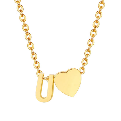 Wholesale Jewelry Simple Style Letter Heart Shape 201 Stainless Steel 18K Gold Plated Polishing Pendant Necklace