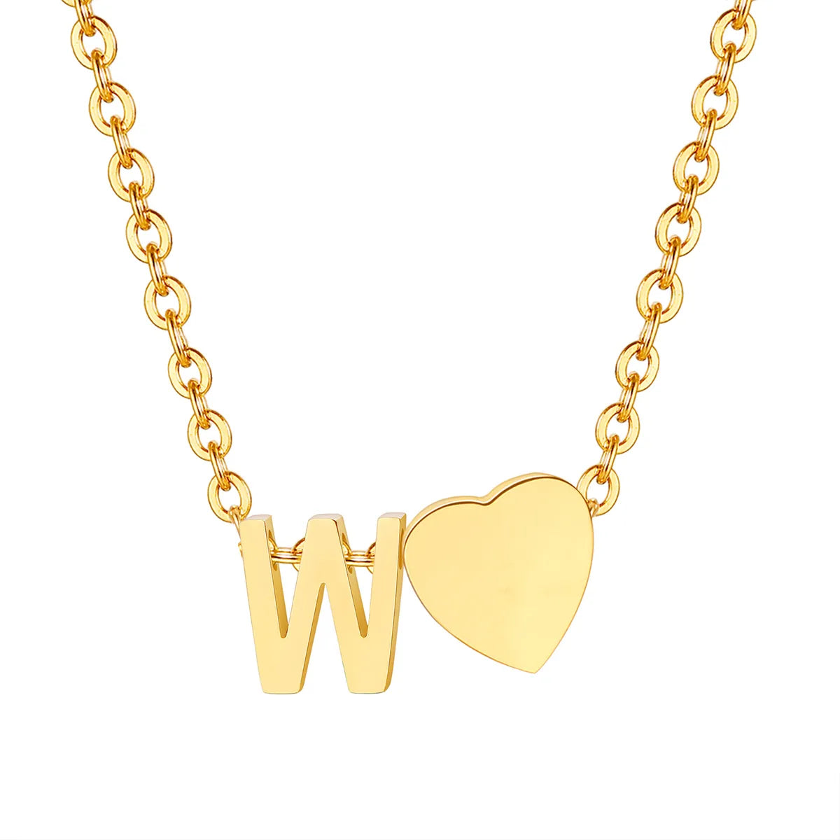 Wholesale Jewelry Simple Style Letter Heart Shape 201 Stainless Steel 18K Gold Plated Polishing Pendant Necklace