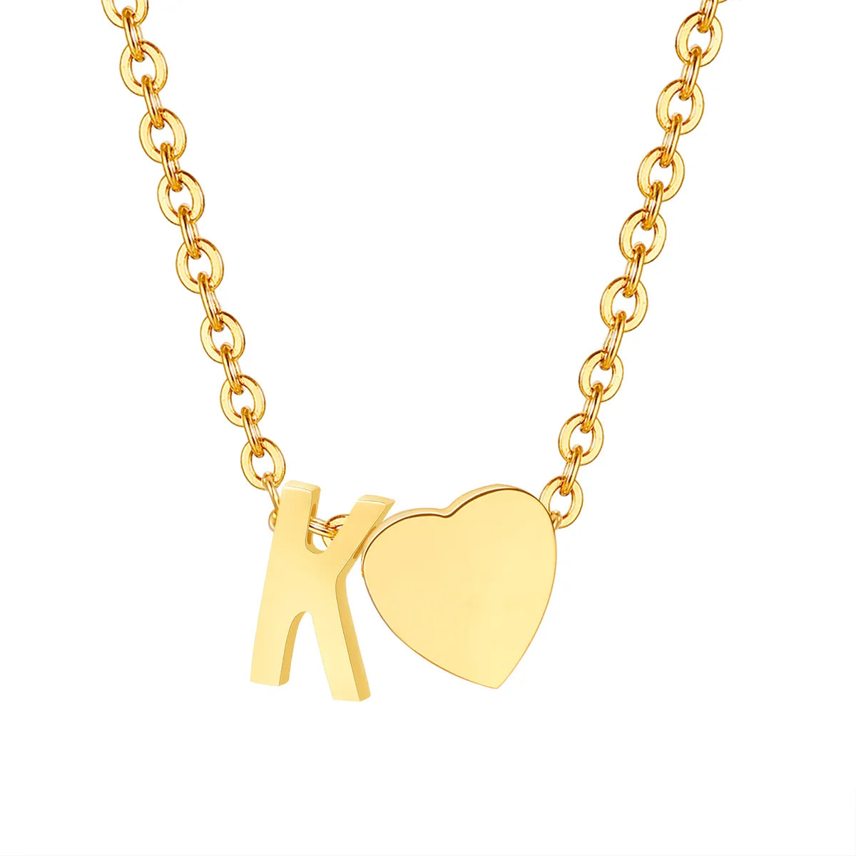 Wholesale Jewelry Simple Style Letter Heart Shape 201 Stainless Steel 18K Gold Plated Polishing Pendant Necklace