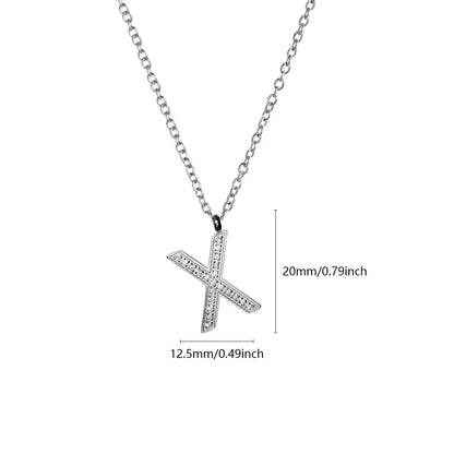 Wholesale Jewelry Simple Style Letter Titanium Steel Zircon Plating Inlay Pendant Necklace