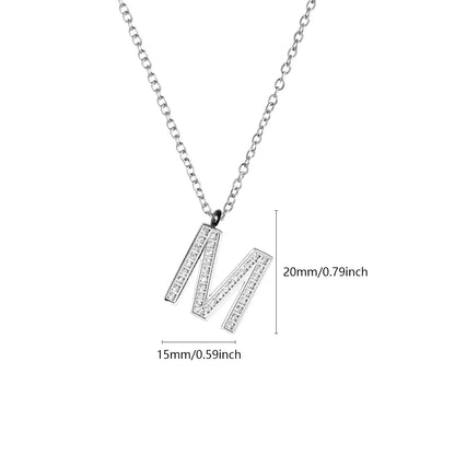 Wholesale Jewelry Simple Style Letter Titanium Steel Zircon Plating Inlay Pendant Necklace