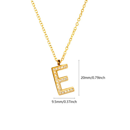 Wholesale Jewelry Simple Style Letter Titanium Steel Zircon Plating Inlay Pendant Necklace