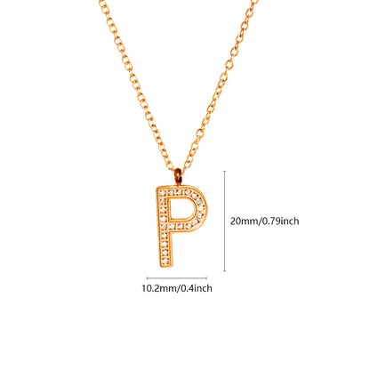 Wholesale Jewelry Simple Style Letter Titanium Steel Zircon Plating Inlay Pendant Necklace