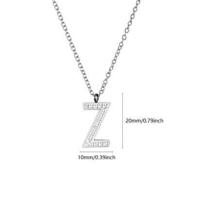 Wholesale Jewelry Simple Style Letter Titanium Steel Zircon Plating Inlay Pendant Necklace