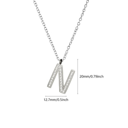 Wholesale Jewelry Simple Style Letter Titanium Steel Zircon Plating Inlay Pendant Necklace