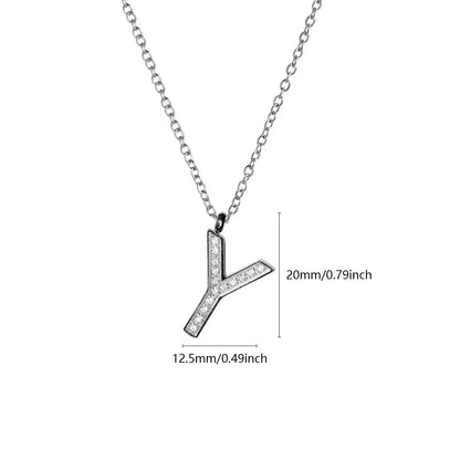 Wholesale Jewelry Simple Style Letter Titanium Steel Zircon Plating Inlay Pendant Necklace