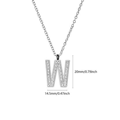 Wholesale Jewelry Simple Style Letter Titanium Steel Zircon Plating Inlay Pendant Necklace