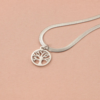 Wholesale Jewelry Simple Style Life Tree Titanium Steel Pendant Necklace