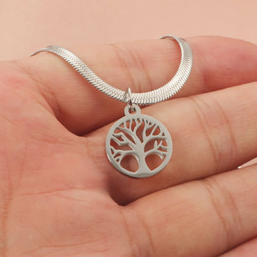 Wholesale Jewelry Simple Style Life Tree Titanium Steel Pendant Necklace