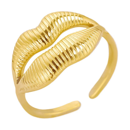 Wholesale Jewelry Simple Style Lips Solid Color 304 Stainless Steel 18K Gold Plated Irregular Polishing Open Rings