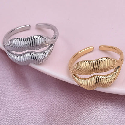 Wholesale Jewelry Simple Style Lips Solid Color 304 Stainless Steel 18K Gold Plated Irregular Polishing Open Rings