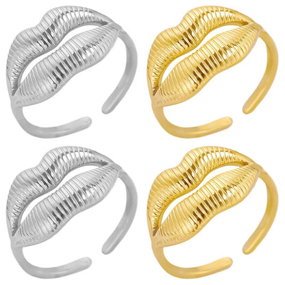 Wholesale Jewelry Simple Style Lips Solid Color 304 Stainless Steel 18K Gold Plated Irregular Polishing Open Rings