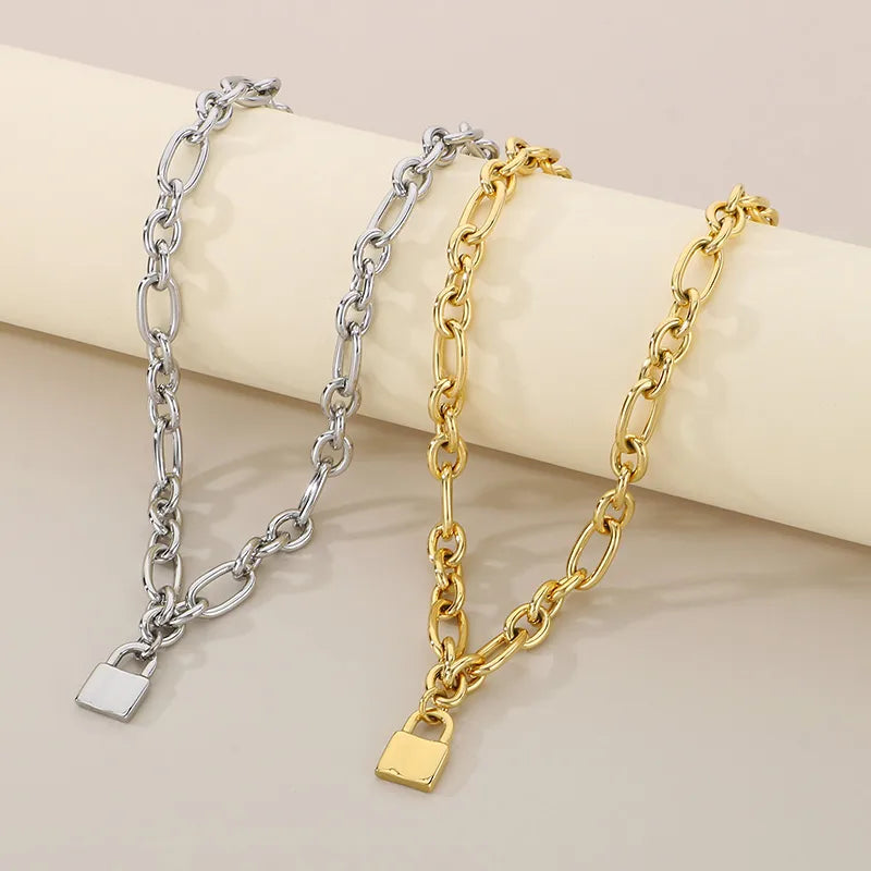 Wholesale Jewelry Simple Style Lock 304 Stainless Steel 18K Gold Plated Bracelets Necklace