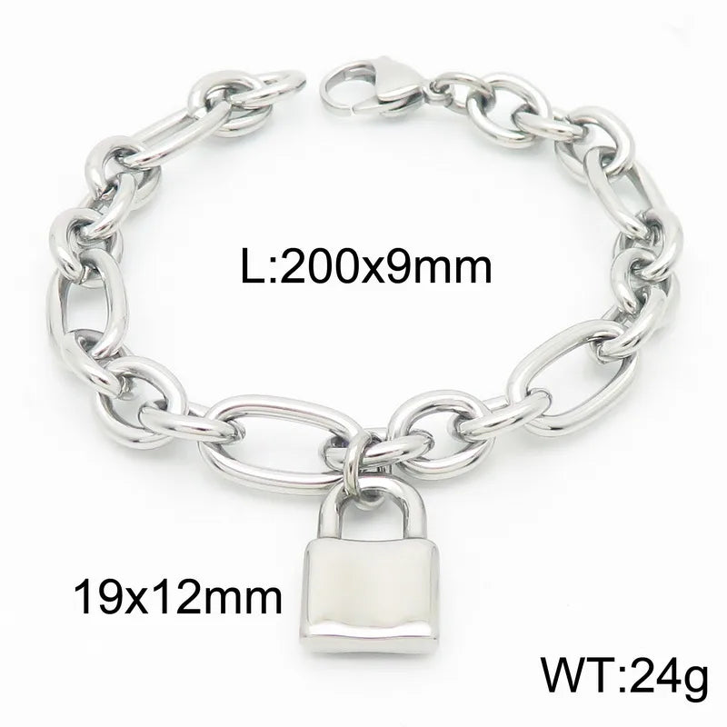 Wholesale Jewelry Simple Style Lock 304 Stainless Steel 18K Gold Plated Bracelets Necklace