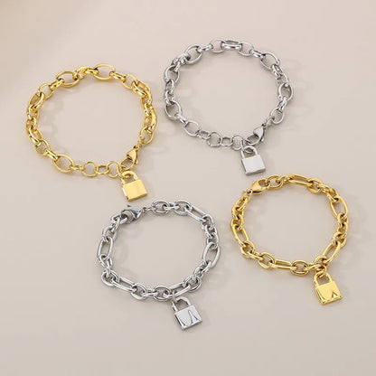 Wholesale Jewelry Simple Style Lock 304 Stainless Steel 18K Gold Plated Bracelets Necklace