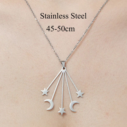 Wholesale Jewelry Simple Style Moon Flower 201 Stainless Steel Polishing Pendant Necklace