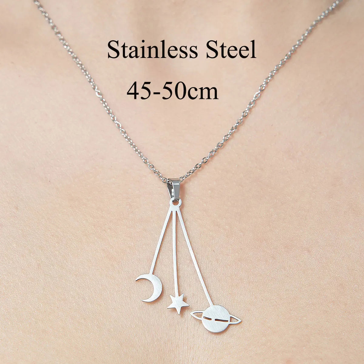 Wholesale Jewelry Simple Style Moon Flower 201 Stainless Steel Polishing Pendant Necklace