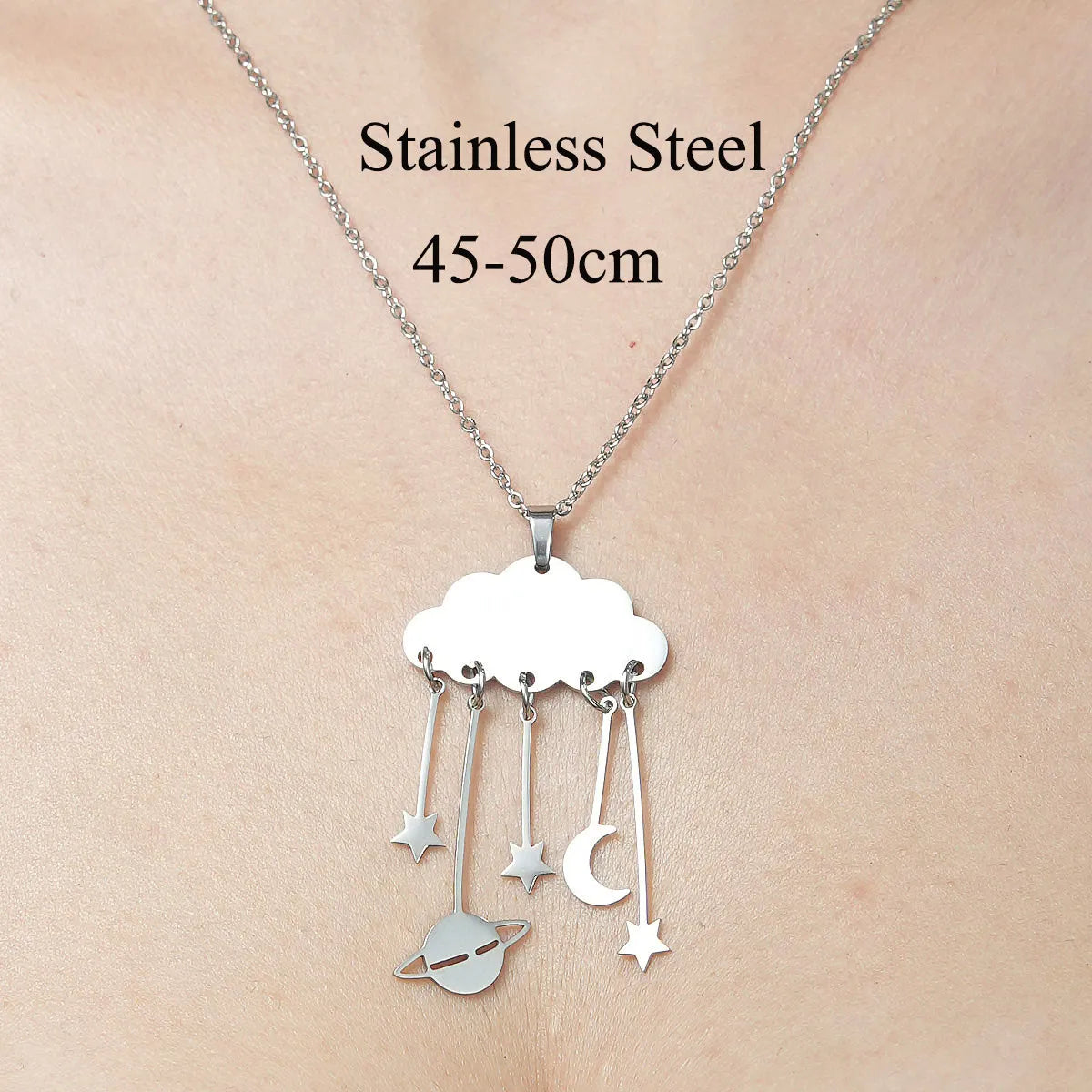 Wholesale Jewelry Simple Style Moon Flower 201 Stainless Steel Polishing Pendant Necklace