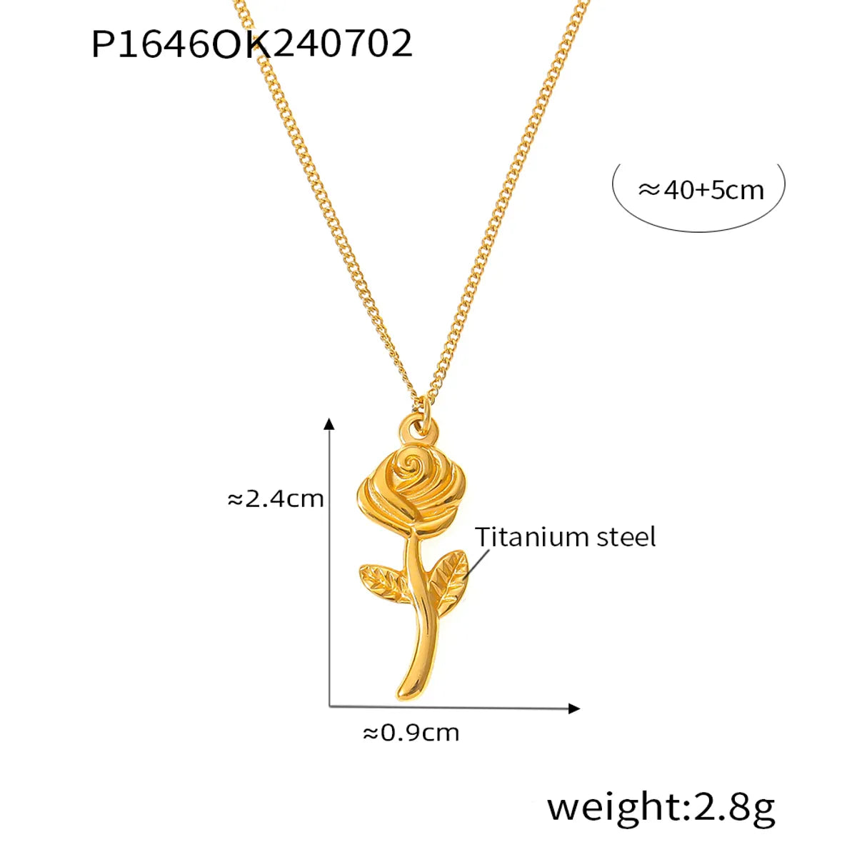 Wholesale Jewelry Simple Style Rose 304 Stainless Steel 18K Gold Plated Plating Pendant Necklace