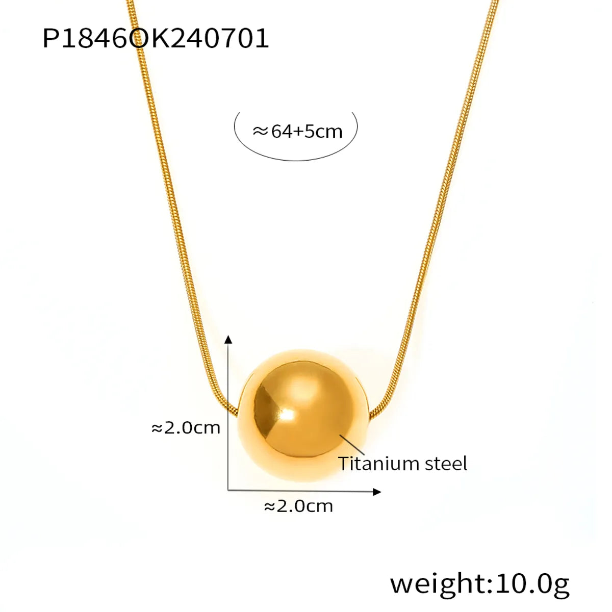 Wholesale Jewelry Simple Style Round 304 Stainless Steel 18K Gold Plated Plating Pendant Necklace