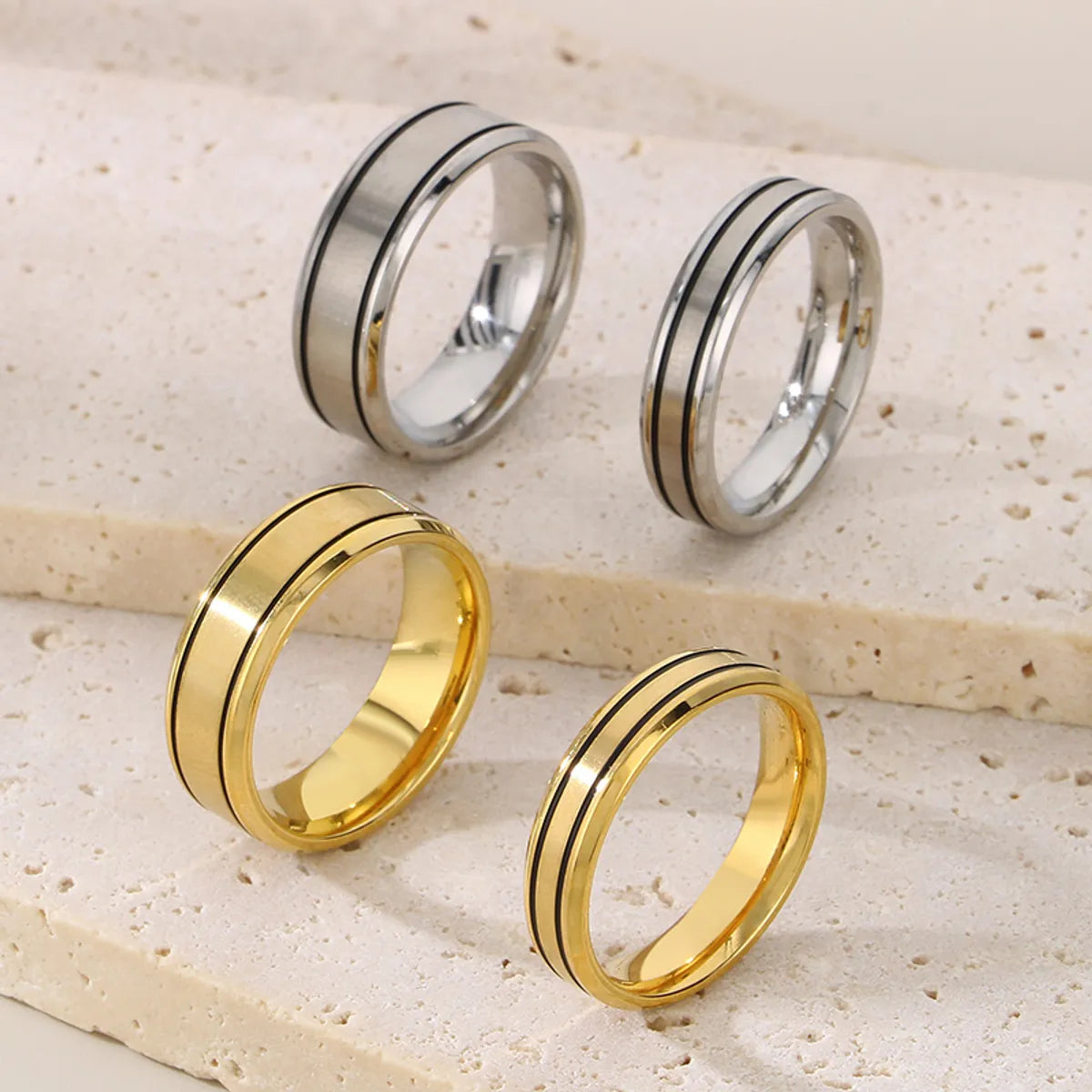 Wholesale Jewelry Simple Style Round 304 Stainless Steel 18K Gold Plated Plating Rings