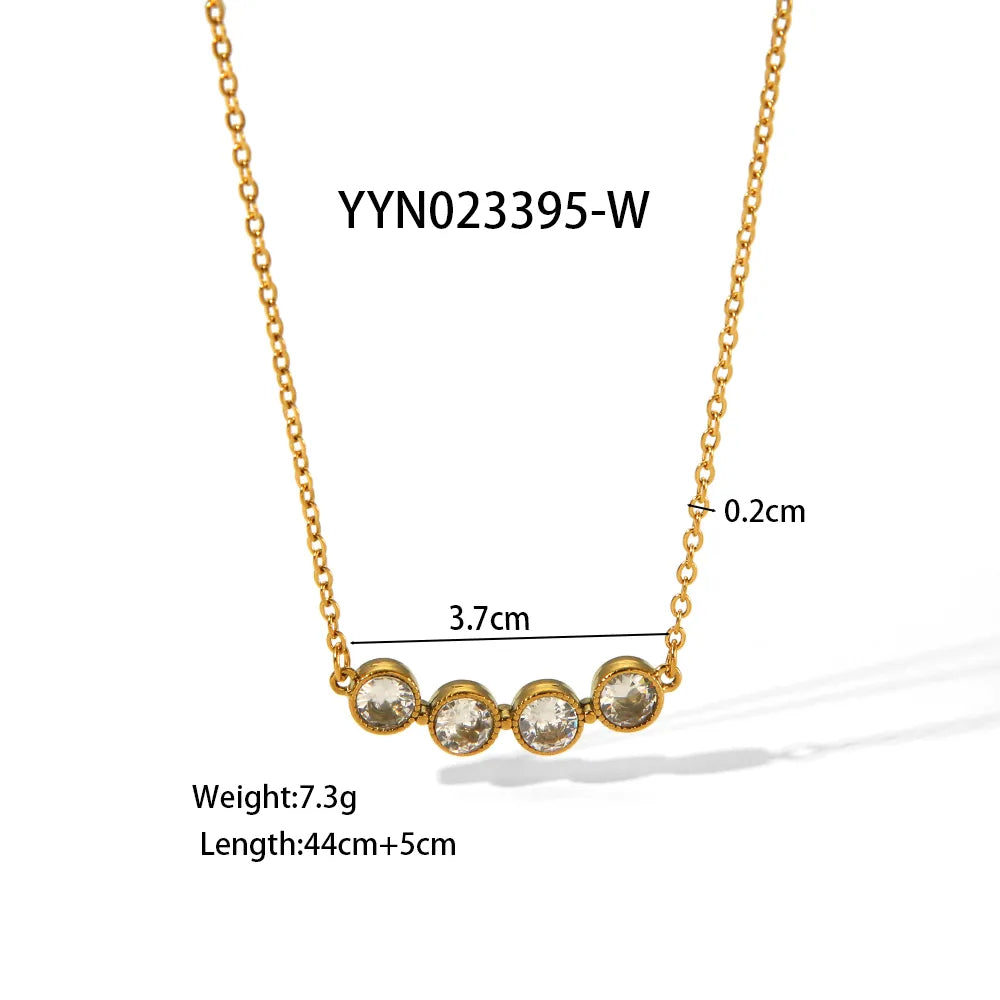 Wholesale Jewelry Simple Style Round 304 Stainless Steel Rhinestones 18K Gold Plated Inlay Necklace