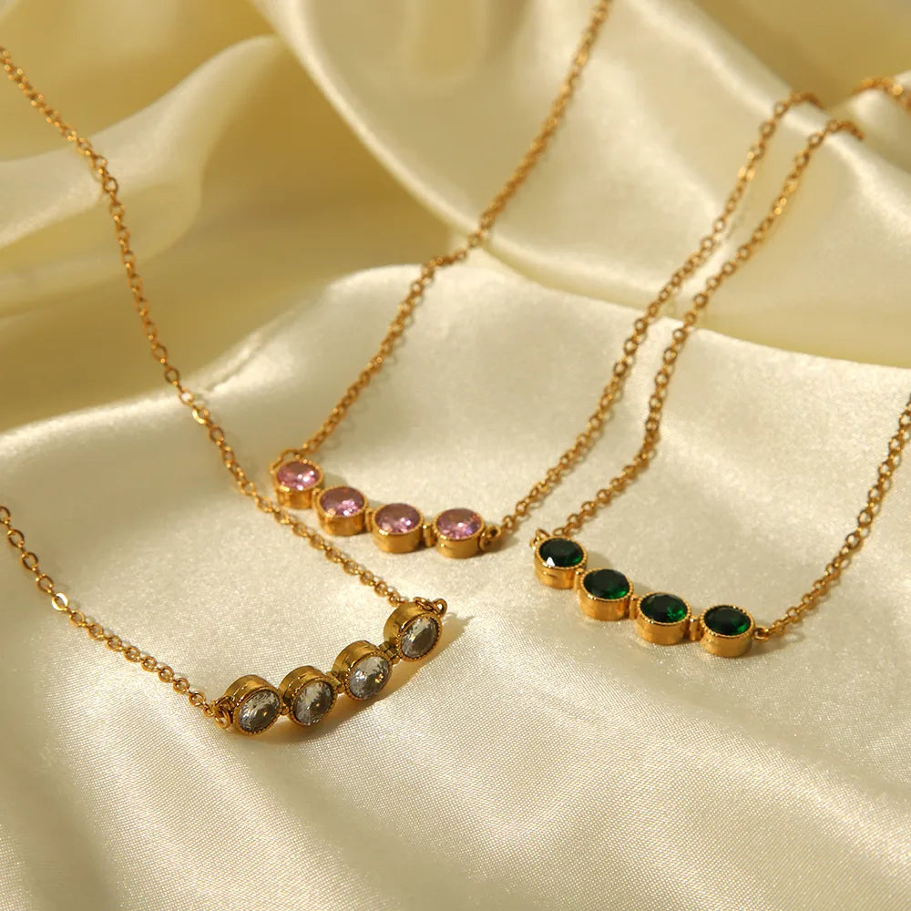 Wholesale Jewelry Simple Style Round 304 Stainless Steel Rhinestones 18K Gold Plated Inlay Necklace