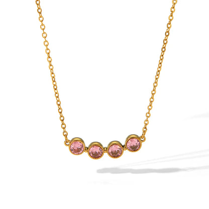 Wholesale Jewelry Simple Style Round 304 Stainless Steel Rhinestones 18K Gold Plated Inlay Necklace