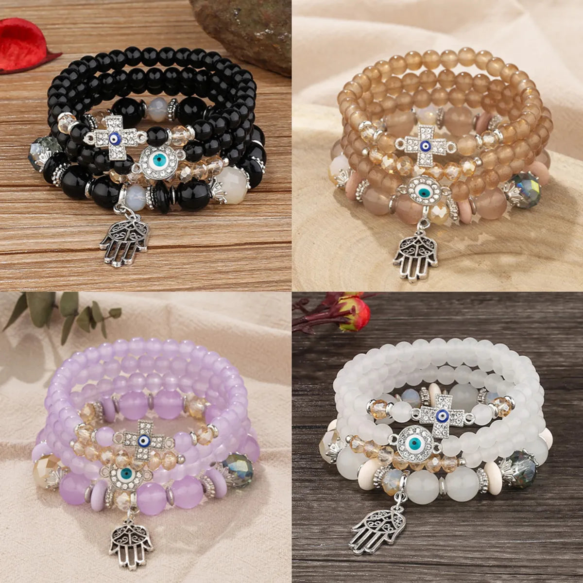 Wholesale Jewelry Simple Style Round Alloy Glass Bead Beaded Bracelets