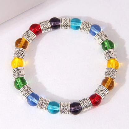 Simple Style Round Alloy Glass Bead Wholesale Bracelets