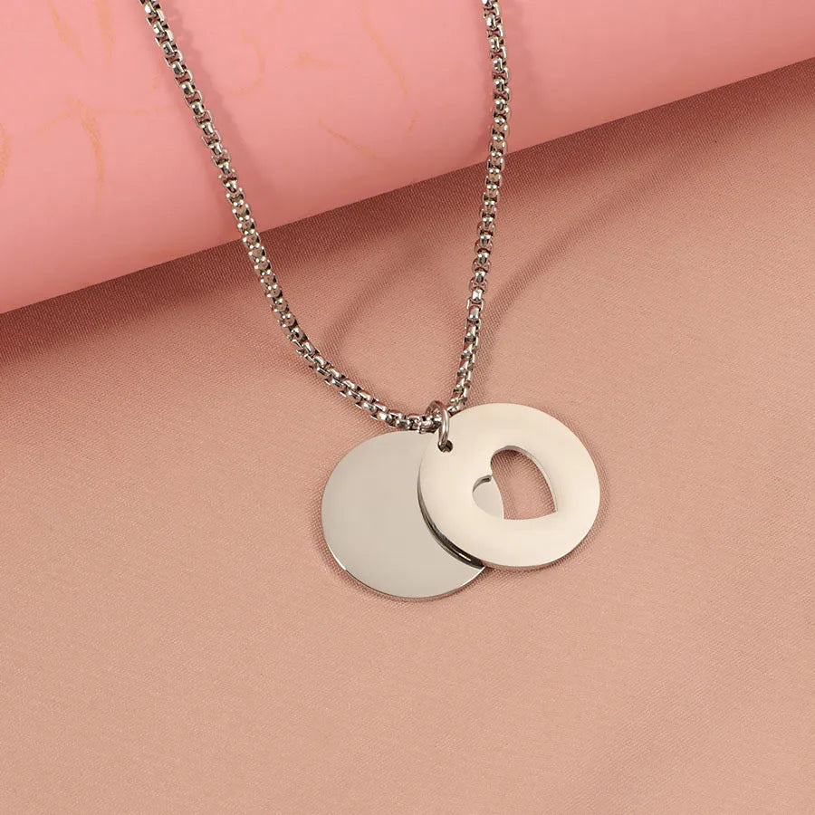 Wholesale Jewelry Simple Style Round Heart Shape Titanium Steel Plating Pendant Necklace