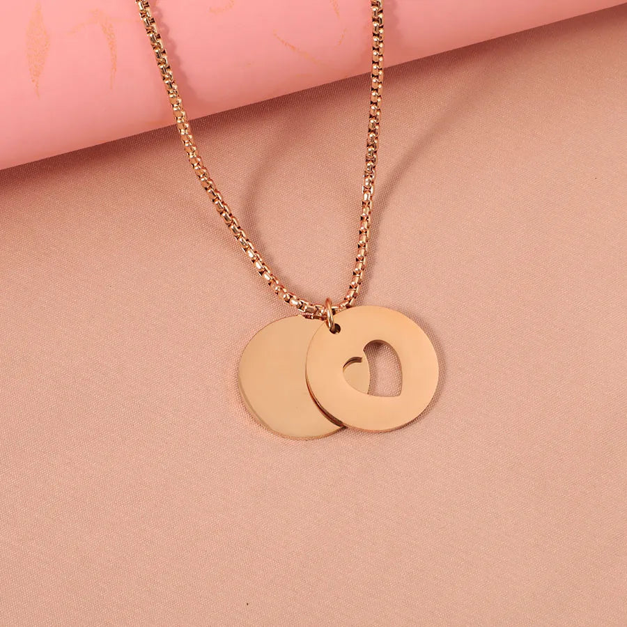 Wholesale Jewelry Simple Style Round Heart Shape Titanium Steel Plating Pendant Necklace