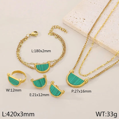 Wholesale Jewelry Simple Style Sector 304 Stainless Steel Shell 18K Gold Plated Inlay Earrings Necklace Jewelry Set