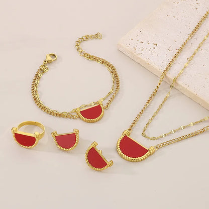 Wholesale Jewelry Simple Style Sector 304 Stainless Steel Shell 18K Gold Plated Inlay Earrings Necklace Jewelry Set