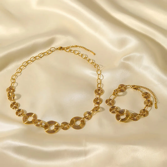 Wholesale Jewelry Simple Style Shiny Circle 304 Stainless Steel 18K Gold Plated Plating Braid Jewelry Set