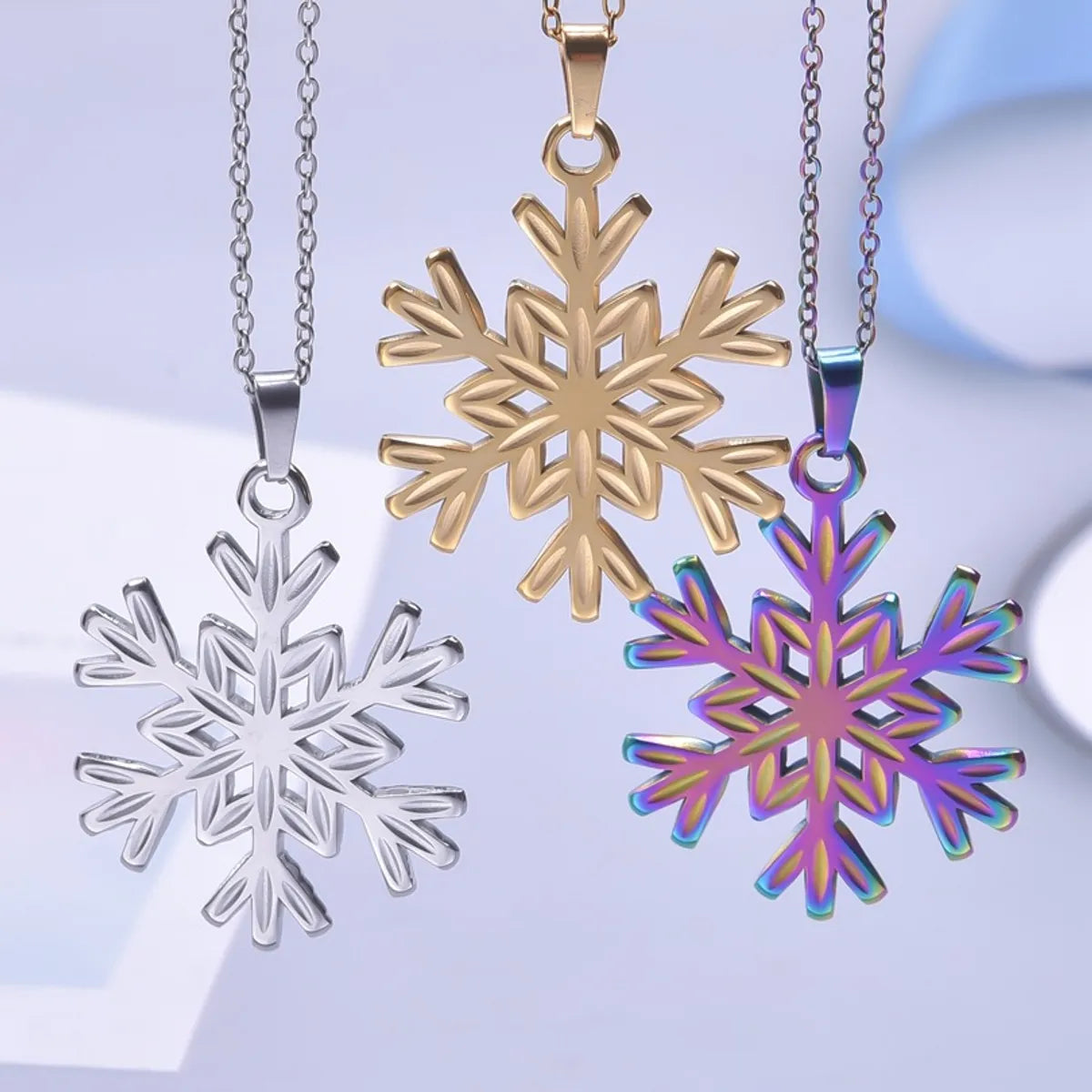 Wholesale Jewelry Simple Style Snowflake 304 Stainless Steel Plating Pendant Necklace