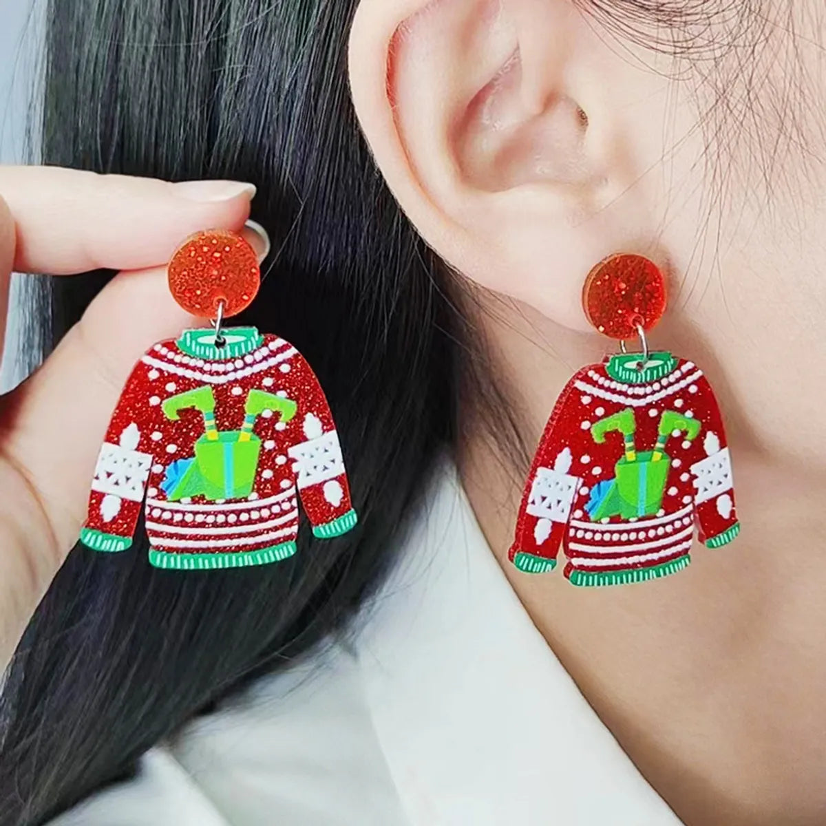 Wholesale Jewelry Simple Style Snowman Arylic Printing Drop Earrings