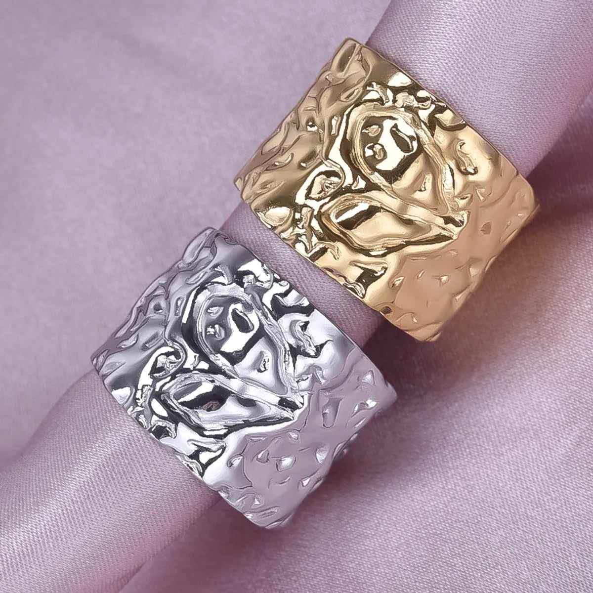 Wholesale Jewelry Simple Style Solid Color 304 Stainless Steel 18K Gold Plated Irregular Polishing Rings