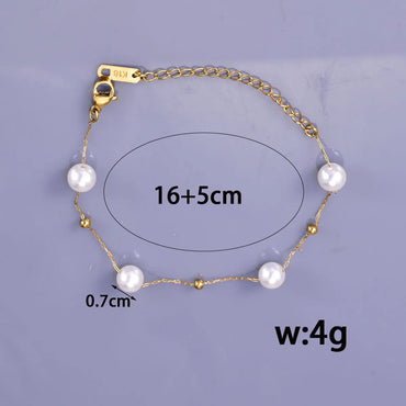 Wholesale Jewelry Simple Style Solid Color 304 Stainless Steel Imitation Pearl Titanium Steel 18K Gold Plated Plating Bracelets Anklet