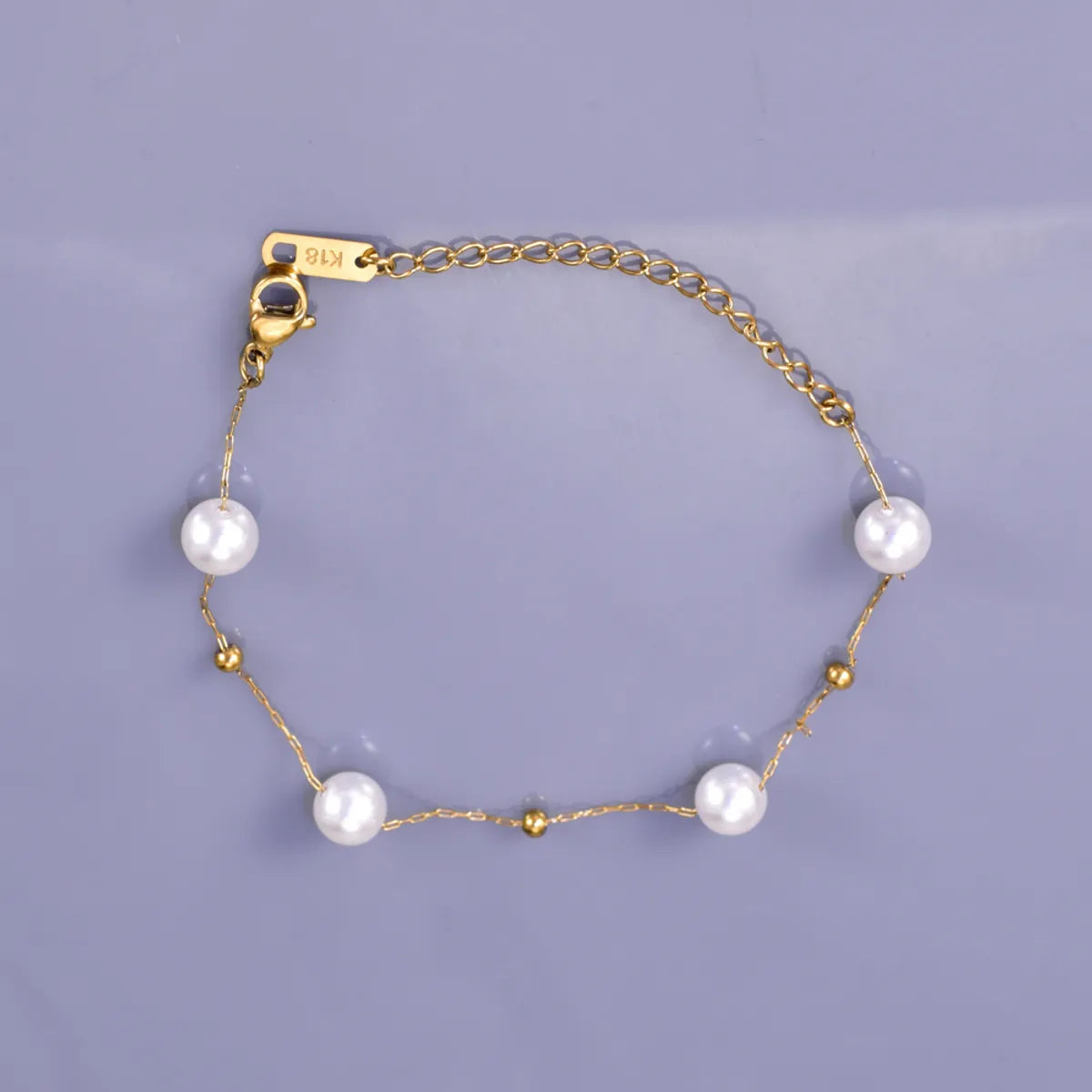 Wholesale Jewelry Simple Style Solid Color 304 Stainless Steel Imitation Pearl Titanium Steel 18K Gold Plated Plating Bracelets Anklet