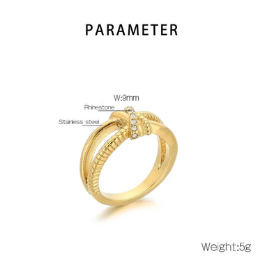 Wholesale Jewelry Simple Style Solid Color 304 Stainless Steel Rhinestones 18K Gold Plated Plating Inlay Rings