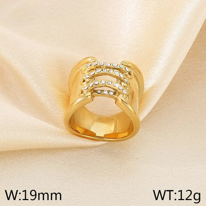 Wholesale Jewelry Simple Style Solid Color 304 Stainless Steel Rhinestones 18K Gold Plated Plating Inlay Rings